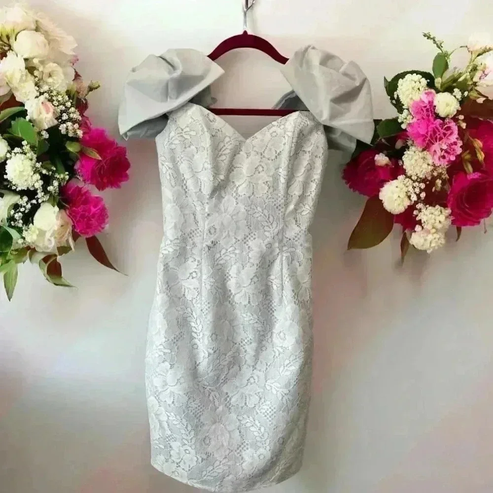 MOTB Jessica McClintock powder blue lace wiggle cocktail Gunne Sax Dress-3/4